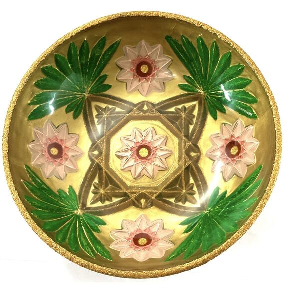 Handmade Other - Signed Art Glass Bowl Alice P. Vickory 1993 Hand Painted Gold Jeweled 7”